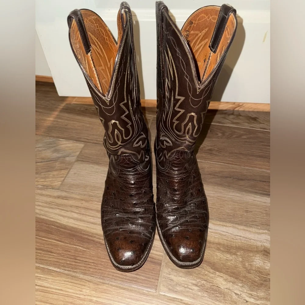 Lucchese Brown Boots Full OSTRICH QUILL Exotic Cowboy Western